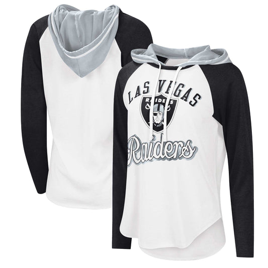 Women's G-III 4Her by Carl Banks White Las Vegas Raiders MVP Raglan Hoodie Long Sleeve T-Shirt