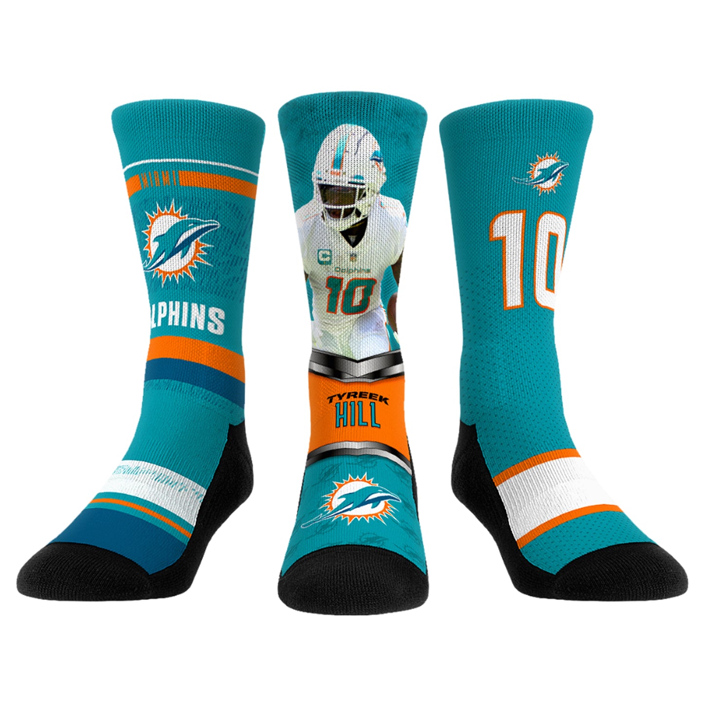 Unisex Rock Em Socks Tyreek Hill Miami Dolphins Three-Pack Crew Socks Set