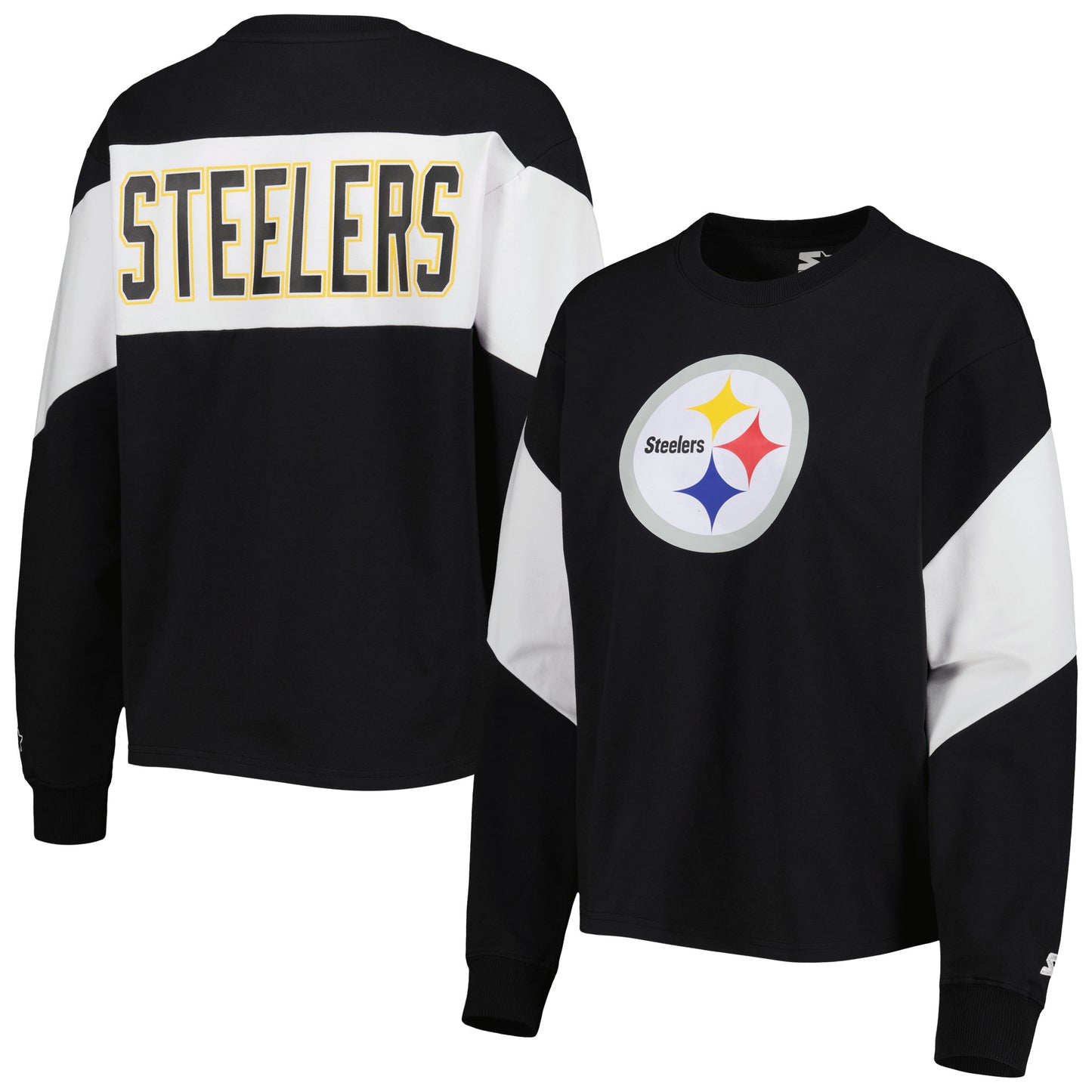 Women's Starter Black Pittsburgh Steelers Insight Crop Tri-Blend Long Sleeve T-Shirt