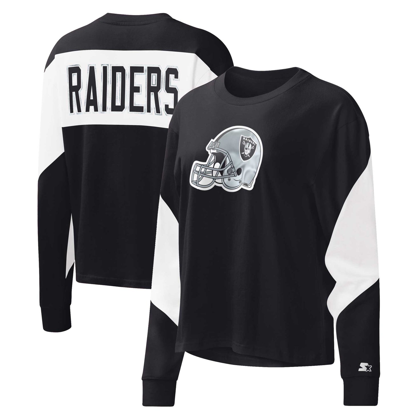 Women's Starter Black Las Vegas Raiders Insight Crop Tri-Blend Long Sleeve T-Shirt