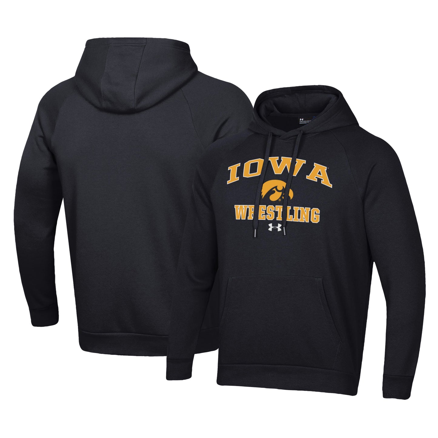 Men's Under Armour Black Iowa Hawkeyes Wrestling Arch Over Pullover Hoodie