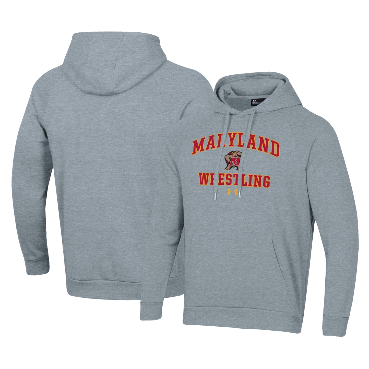 Men's Under Armour Gray Maryland Terrapins Wrestling Arch Over Pullover Hoodie