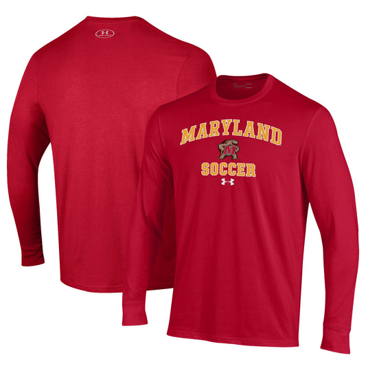 Men's Under Armour Red Maryland Terrapins Soccer Arch Over Performance Long Sleeve T-Shirt