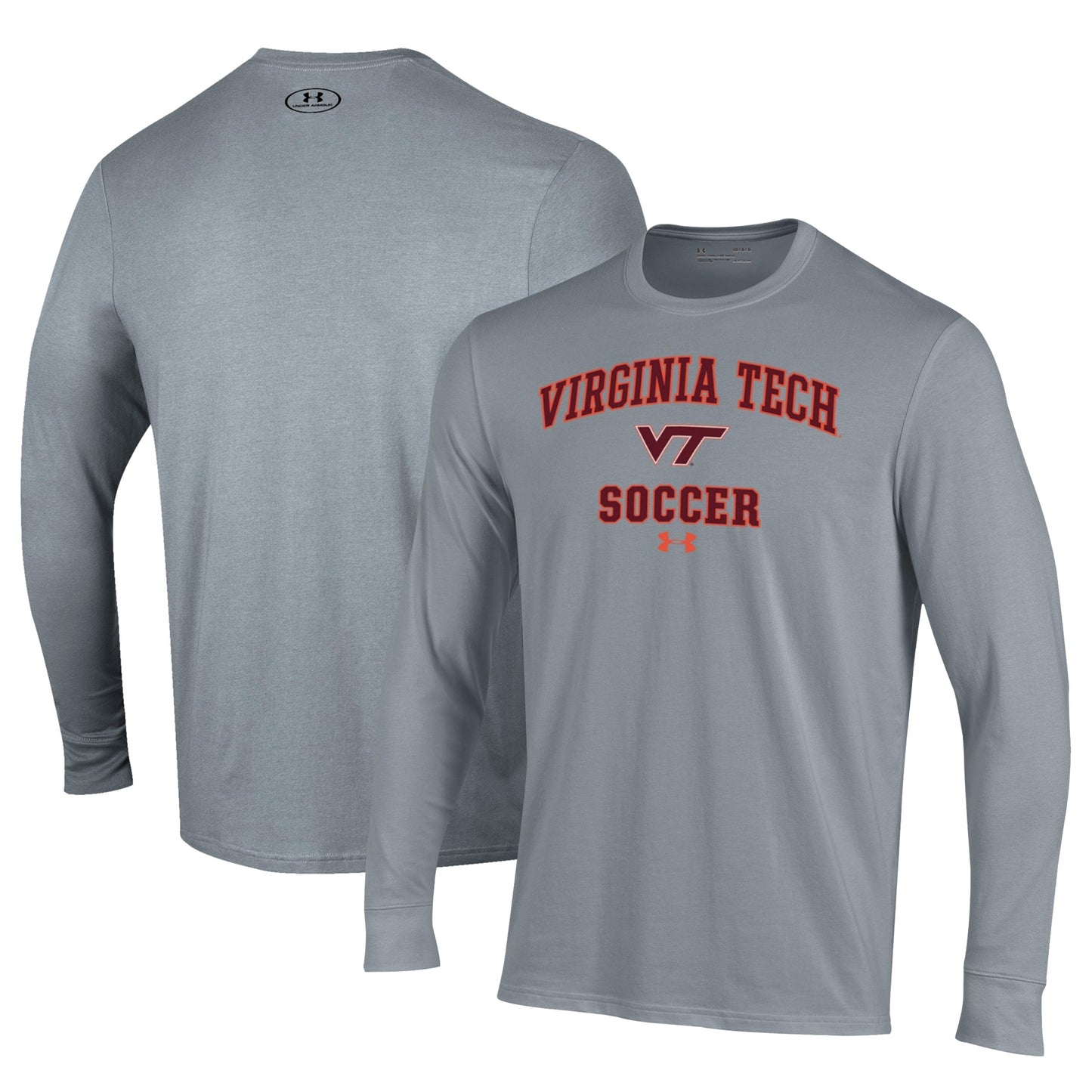 Men's Under Armour Gray Virginia Tech Hokies Soccer Arch Over Performance Long Sleeve T-Shirt