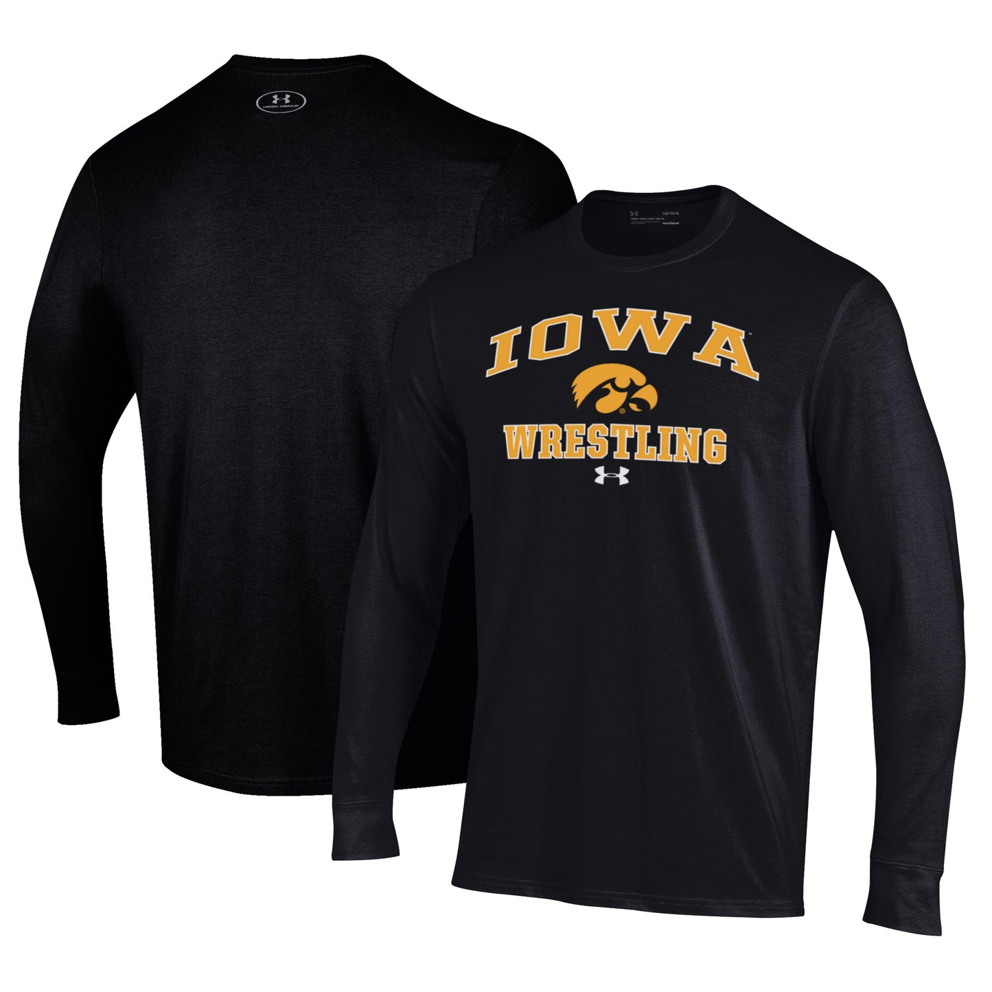 Men's Under Armour Black Iowa Hawkeyes Wrestling Arch Over Performance Long Sleeve T-Shirt