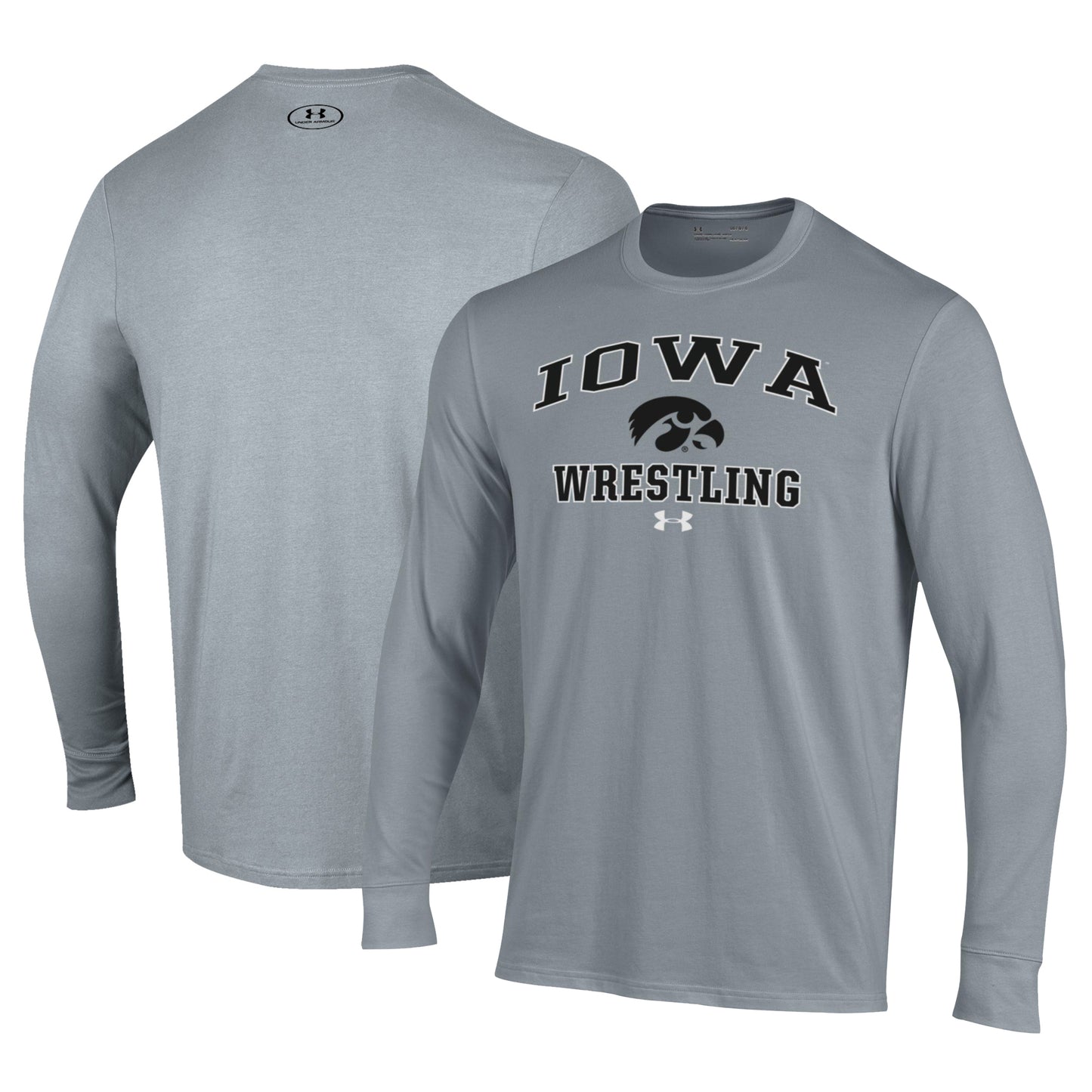 Men's Under Armour Gray Iowa Hawkeyes Wrestling Arch Over Performance Long Sleeve T-Shirt