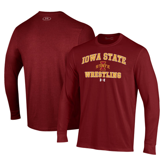 Men's Under Armour Cardinal Iowa State Cyclones Wrestling Arch Over Performance Long Sleeve T-Shirt