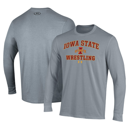 Men's Under Armour Gray Iowa State Cyclones Wrestling Arch Over Performance Long Sleeve T-Shirt