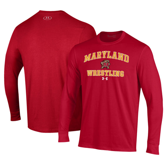 Men's Under Armour Red Maryland Terrapins Wrestling Arch Over Performance Long Sleeve T-Shirt