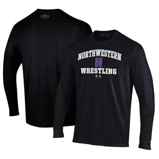 Men's Under Armour Black Northwestern Wildcats Wrestling Arch Over Performance Long Sleeve T-Shirt