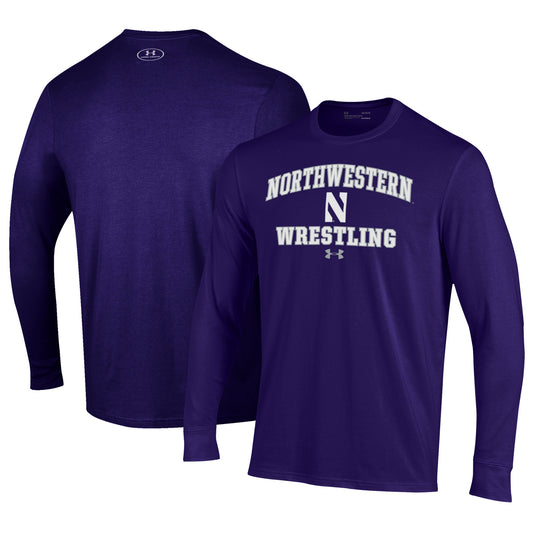 Men's Under Armour Purple Northwestern Wildcats Wrestling Arch Over Performance Long Sleeve T-Shirt