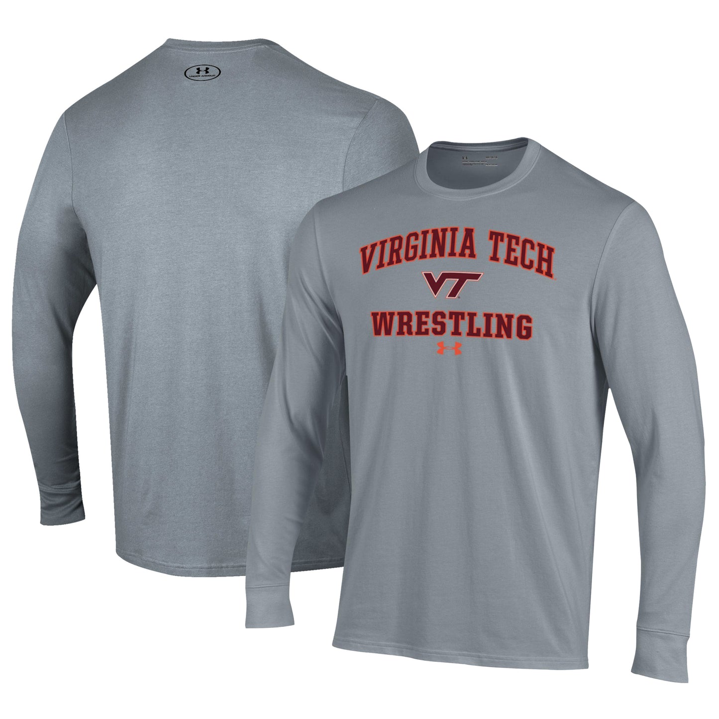 Men's Under Armour Gray Virginia Tech Hokies Wrestling Arch Over Performance Long Sleeve T-Shirt