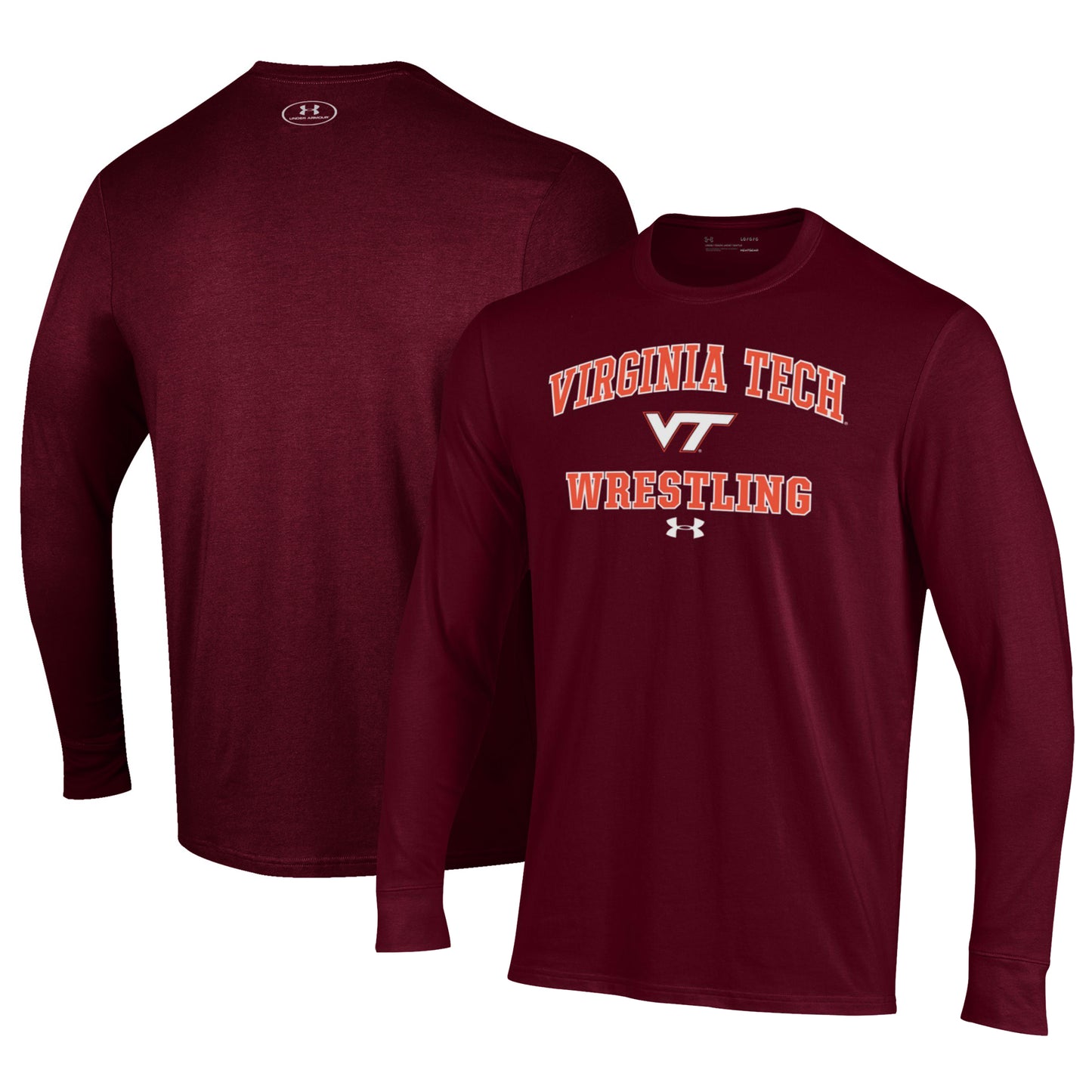 Men's Under Armour Maroon Virginia Tech Hokies Wrestling Arch Over Performance Long Sleeve T-Shirt