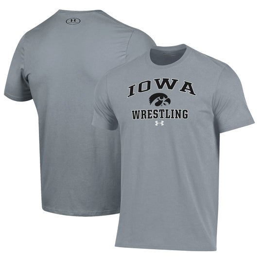 Men's Under Armour Gray Iowa Hawkeyes Wrestling Arch Over Performance T-Shirt