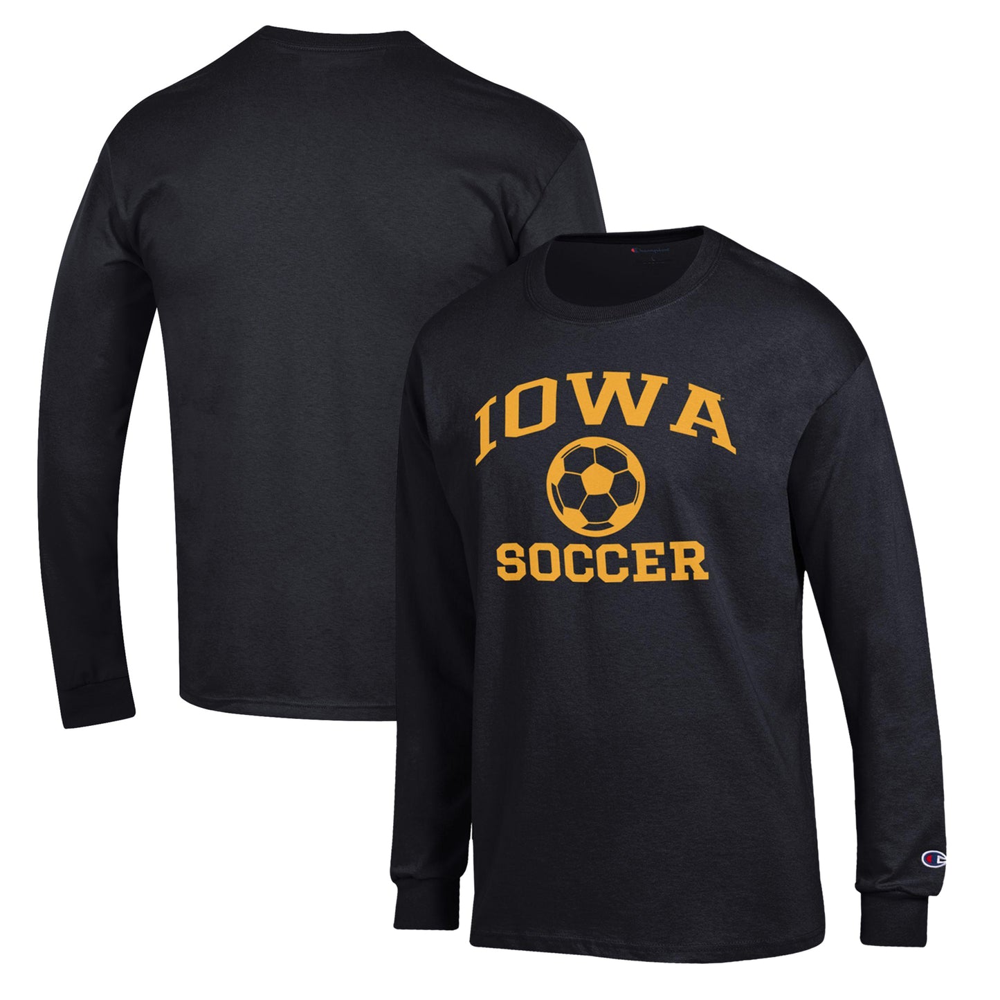 Men's Champion Black Iowa Hawkeyes Soccer Icon Long Sleeve T-Shirt