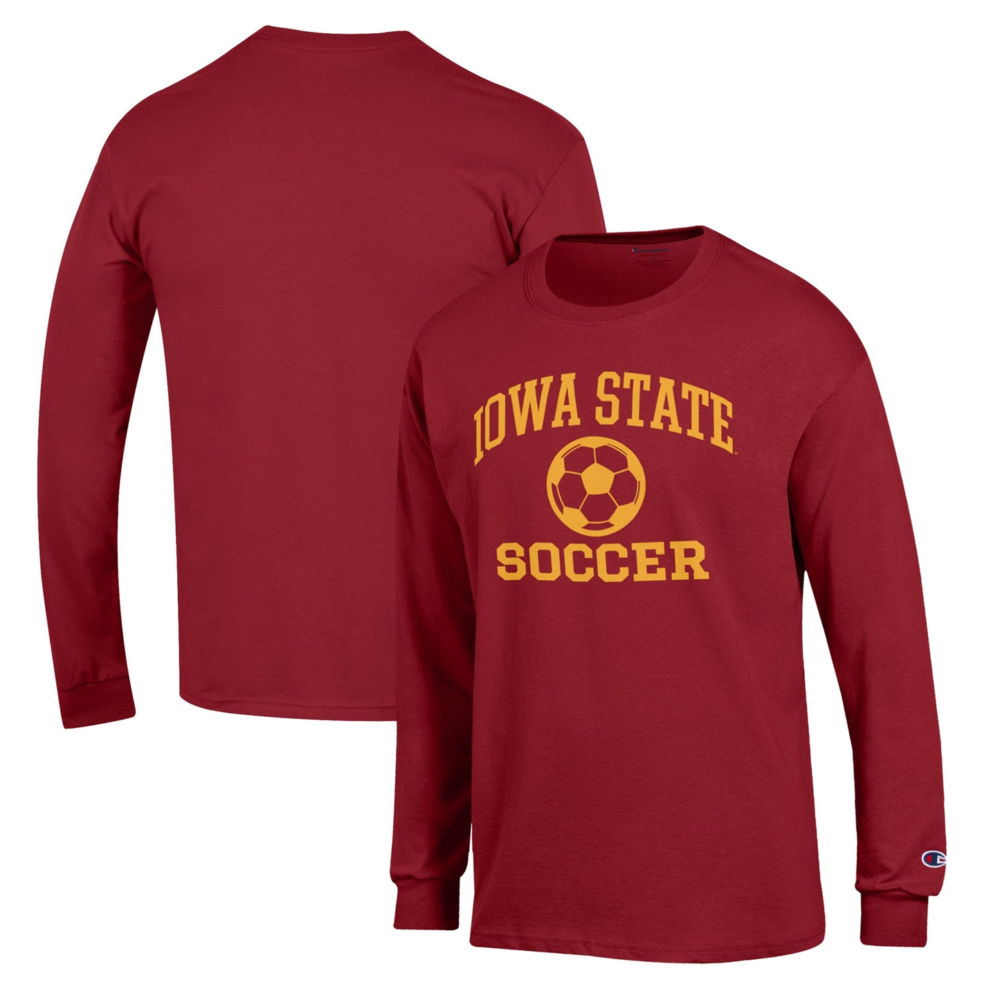 Men's Champion Cardinal Iowa State Cyclones Soccer Icon Long Sleeve T-Shirt