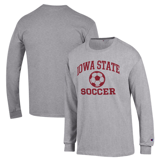 Men's Champion Gray Iowa State Cyclones Soccer Icon Long Sleeve T-Shirt