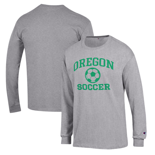 Men's Champion Gray Oregon Ducks Soccer Icon Long Sleeve T-Shirt