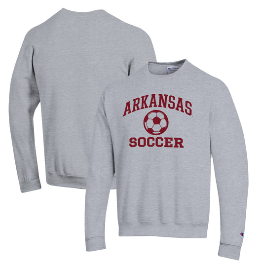 Men's Champion Gray Arkansas Razorbacks Soccer Icon Powerblend Pullover Sweatshirt