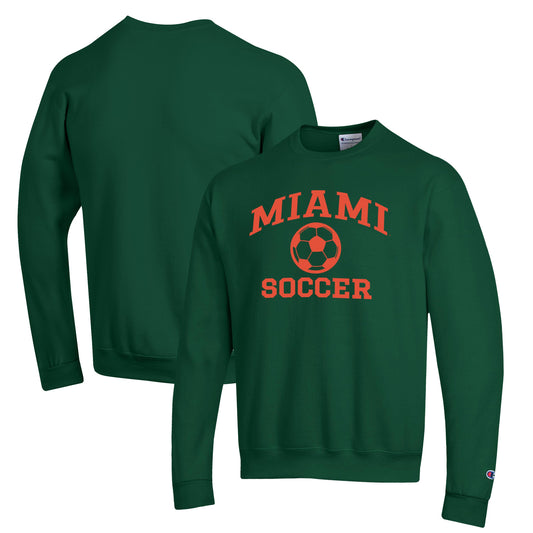 Men's Champion Green Miami Hurricanes Soccer Icon Powerblend Pullover Sweatshirt