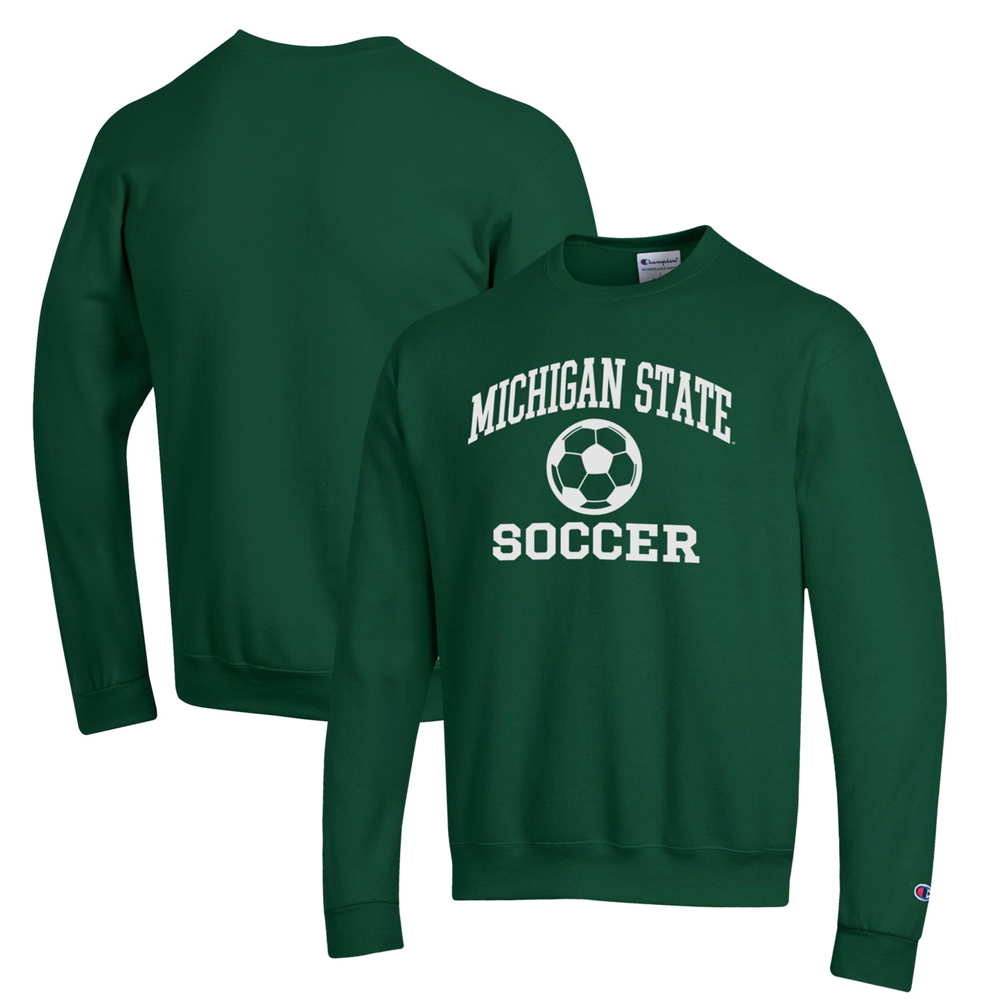 Men's Champion Green Michigan State Spartans Soccer Icon Powerblend Pullover Sweatshirt