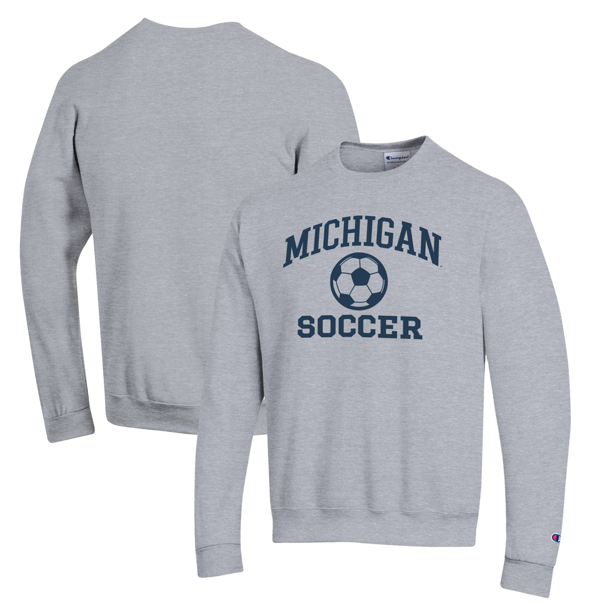 Men's Champion Gray Michigan Wolverines Soccer Icon Powerblend Pullover Sweatshirt