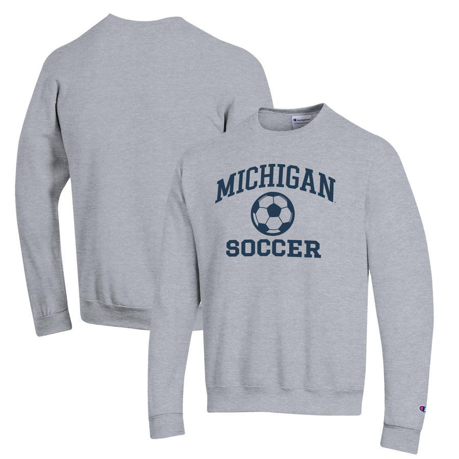 Men's Champion Gray Michigan Wolverines Soccer Icon Powerblend Pullover Sweatshirt