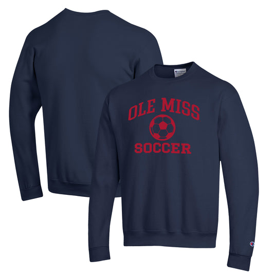 Men's Champion Navy Ole Miss Rebels Soccer Icon Powerblend Pullover Sweatshirt