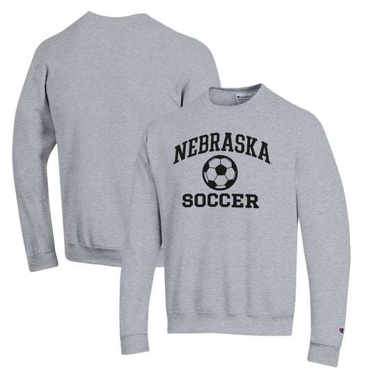 Men's Champion Gray Nebraska Huskers Soccer Icon Powerblend Pullover Sweatshirt