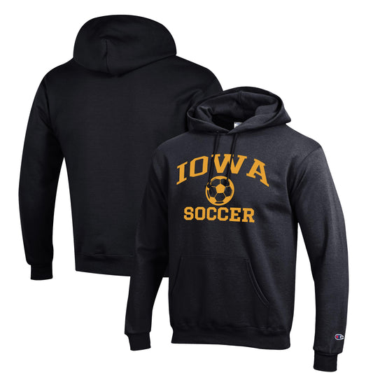 Men's Champion Black Iowa Hawkeyes Soccer Icon Powerblend Pullover Hoodie