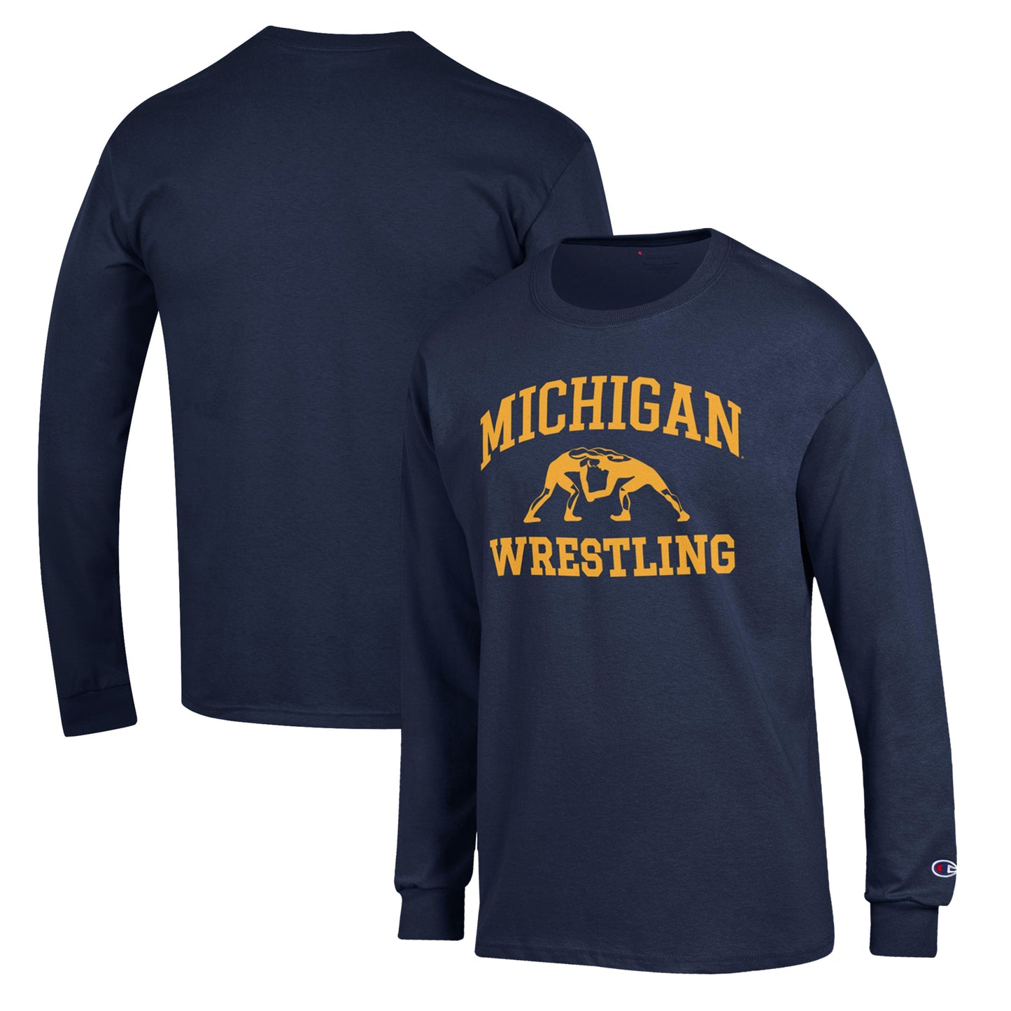 Men's Champion Navy Michigan Wolverines Wrestling Icon Long Sleeve T-Shirt