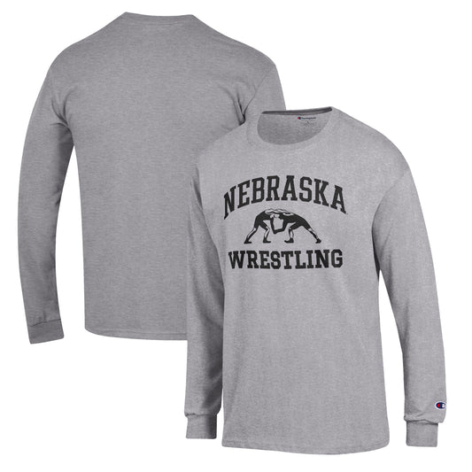 Men's Champion Gray Nebraska Huskers Wrestling Icon Long Sleeve T-Shirt