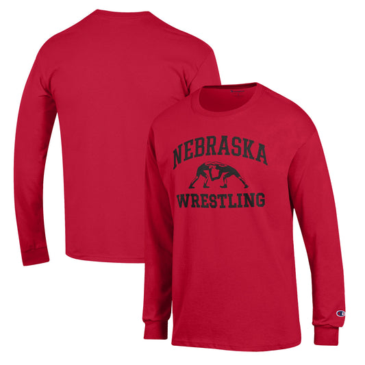 Men's Champion Scarlet Nebraska Huskers Wrestling Icon Long Sleeve T-Shirt