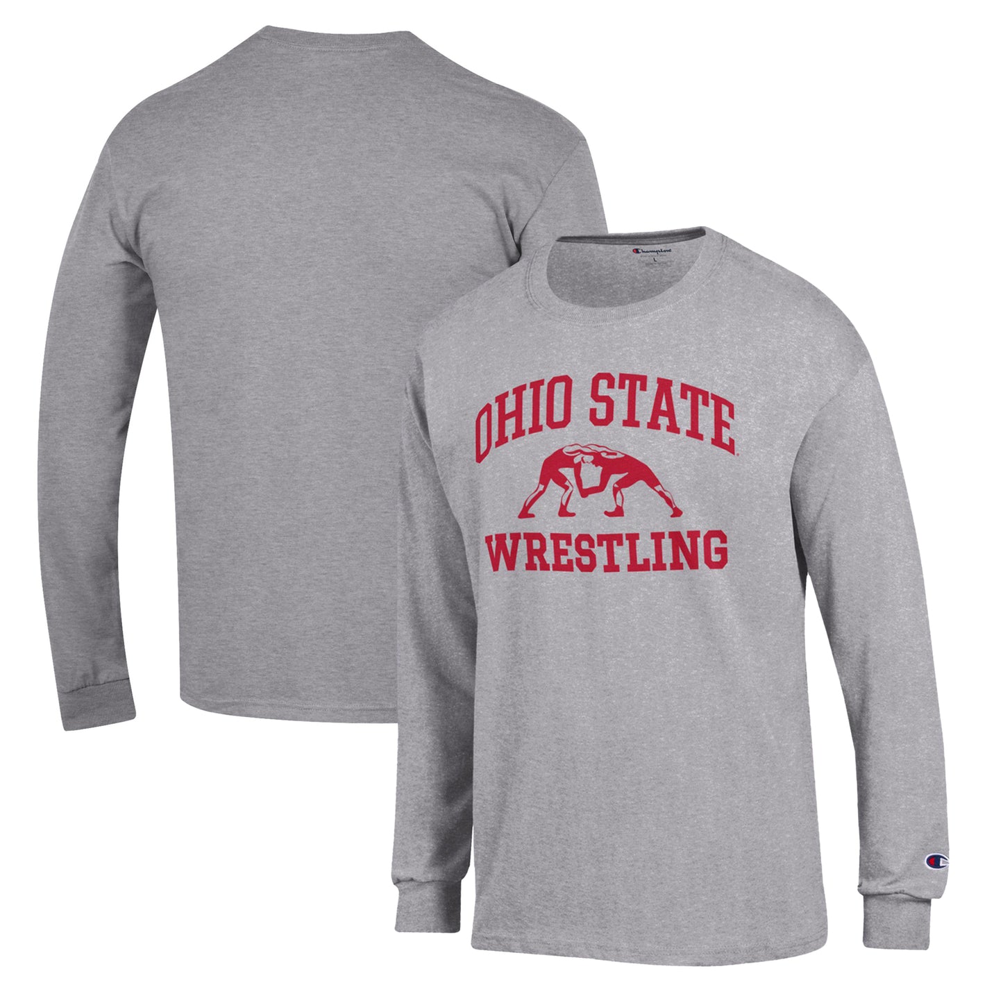 Men's Champion Gray Ohio State Buckeyes Wrestling Icon Long Sleeve T-Shirt