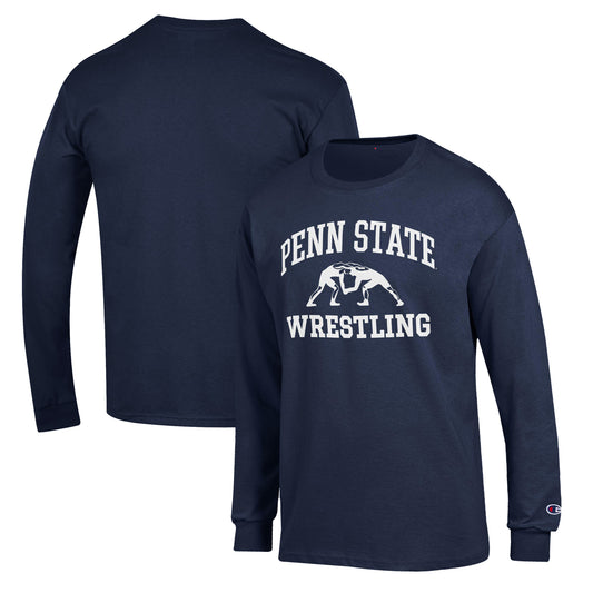 Men's Champion Navy Penn State Nittany Lions Wrestling Icon Long Sleeve T-Shirt