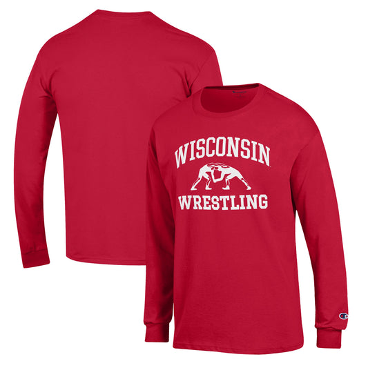 Men's Champion Red Wisconsin Badgers Wrestling Icon Long Sleeve T-Shirt