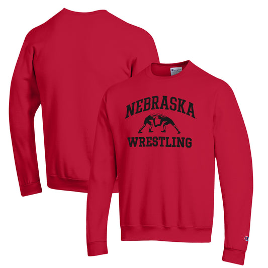 Men's Champion Scarlet Nebraska Huskers Wrestling Icon Powerblend Pullover Sweatshirt