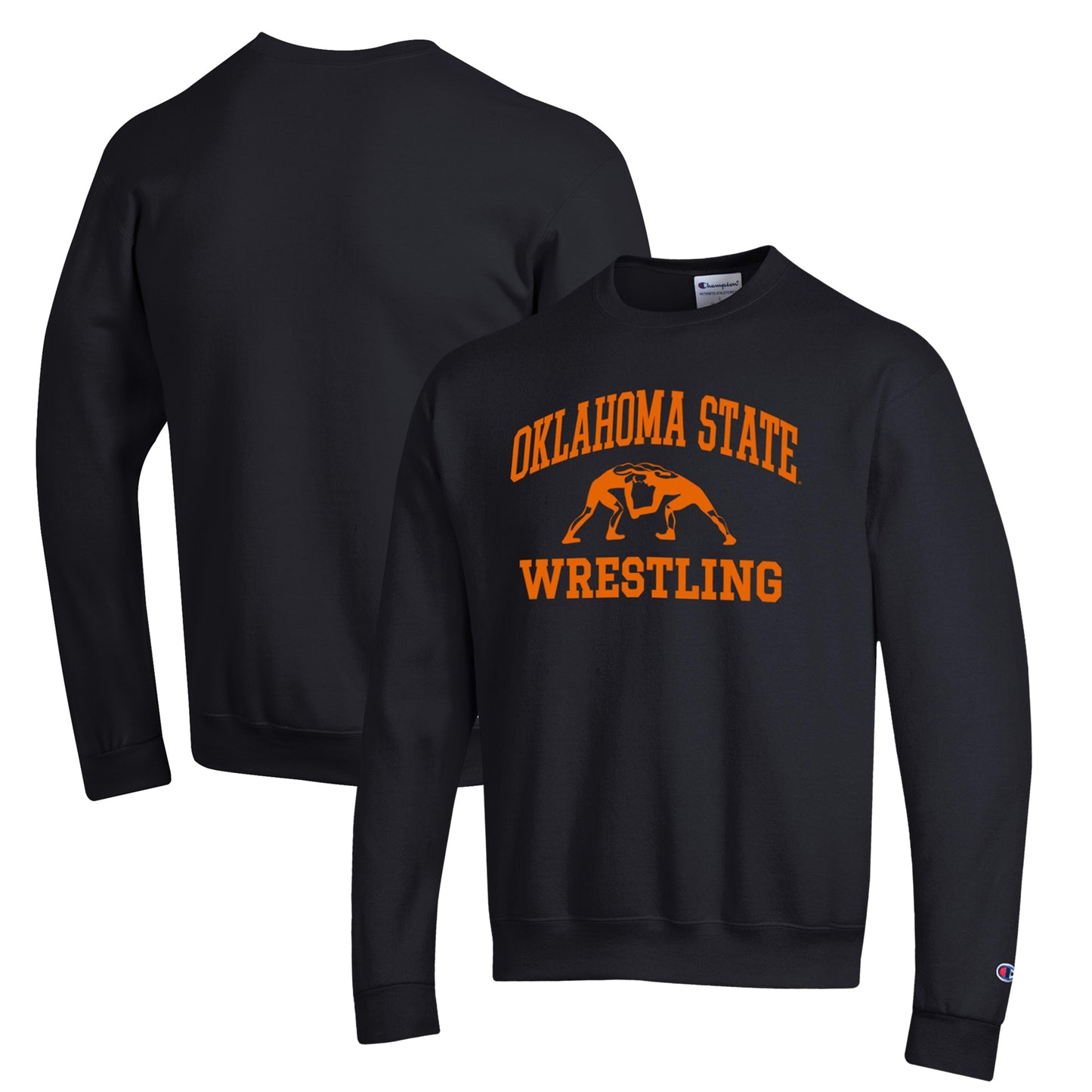 Men's Champion Black Oklahoma State Cowboys Wrestling Icon Powerblend Pullover Sweatshirt