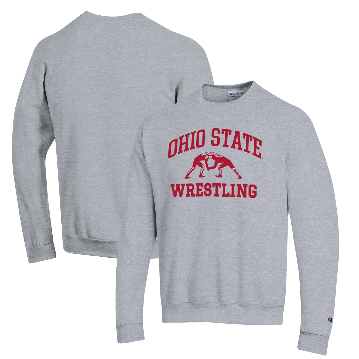 Men's Champion Gray Ohio State Buckeyes Wrestling Icon Powerblend Pullover Sweatshirt