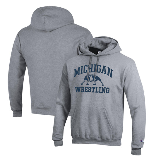 Men's Champion Gray Michigan Wolverines Wrestling Icon Pullover Hoodie