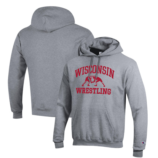 Men's Champion Gray Wisconsin Badgers Wrestling Icon Pullover Hoodie