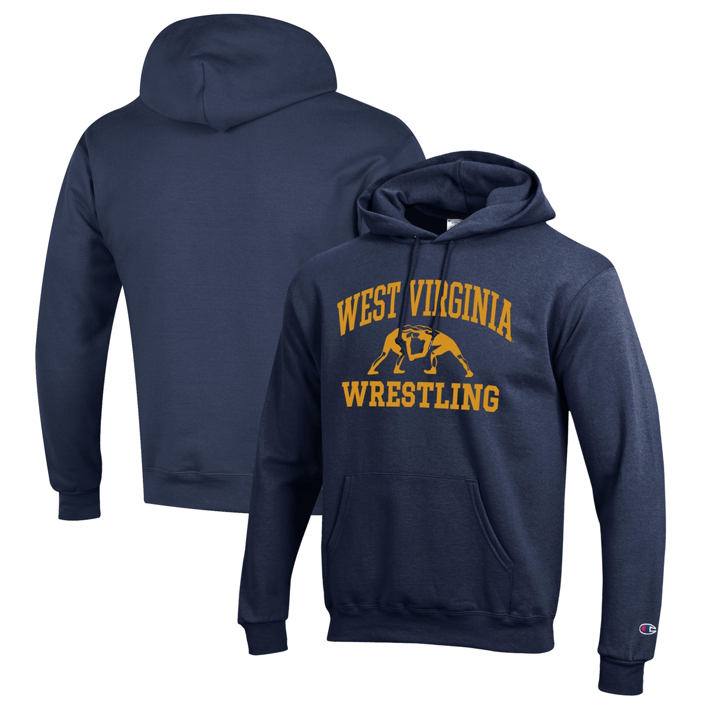 Men's Champion Navy West Virginia Mountaineers Wrestling Icon Powerblend Pullover Hoodie