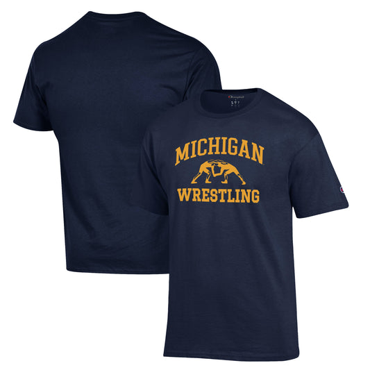 Men's Champion Navy Michigan Wolverines Wrestling Icon T-Shirt