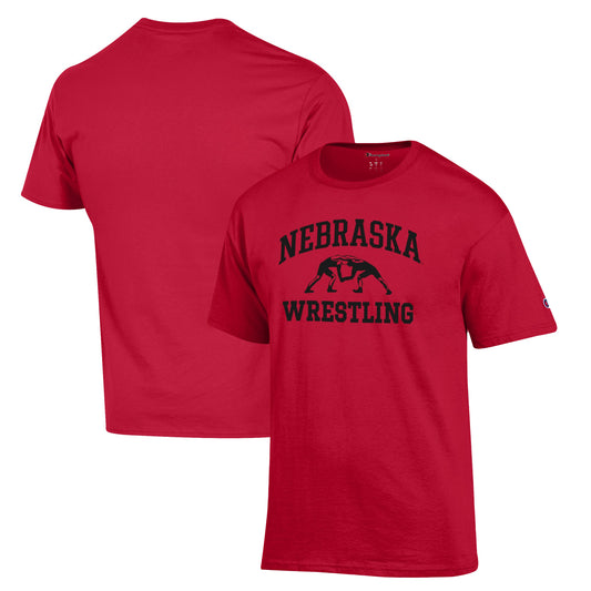 Men's Champion Scarlet Nebraska Huskers Wrestling Icon T-Shirt