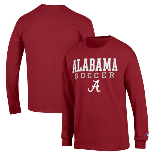 Men's Champion Crimson Alabama Crimson Tide Soccer Stack Logo Long Sleeve T-Shirt