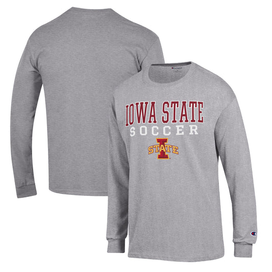 Men's Champion Gray Iowa State Cyclones Soccer Stack Logo Long Sleeve T-Shirt