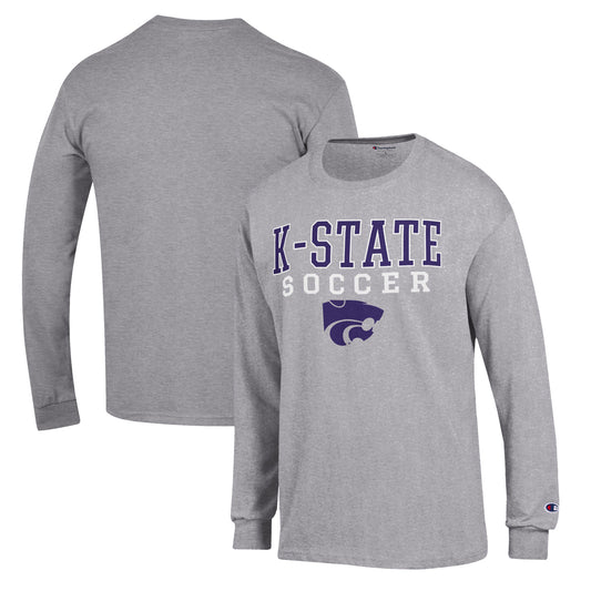 Men's Champion Gray Kansas State Wildcats Soccer Stack Logo Long Sleeve T-Shirt