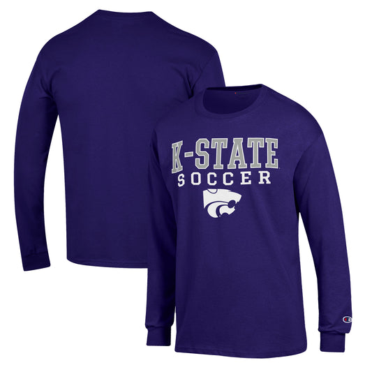 Men's Champion Purple Kansas State Wildcats Soccer Stack Logo Long Sleeve T-Shirt