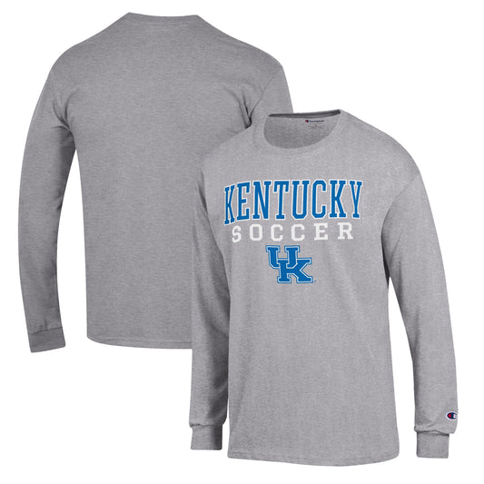 Men's Champion Gray Kentucky Wildcats Soccer Stack Logo Long Sleeve T-Shirt