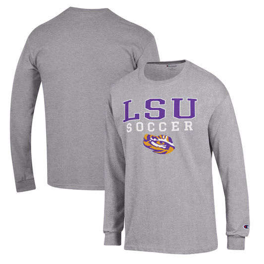 Men's Champion Gray LSU Tigers Soccer Stack Logo Long Sleeve T-Shirt